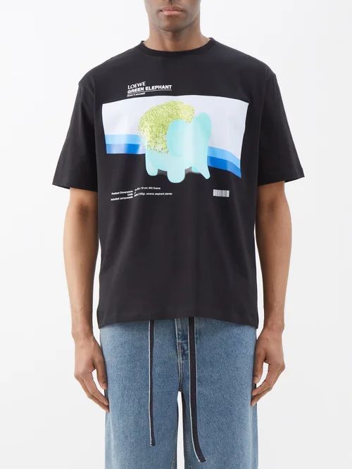Chia Elephant-print Cotton-jersey T-shirt - Mens - Black