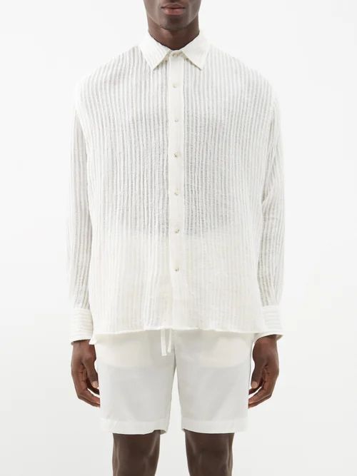 Sheer-stripe Linen-blend Shirt - Mens - White