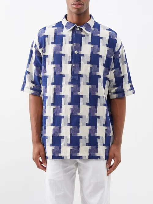 Benirras Houndstooth-print Cotton Shirt - Mens - Blue Multi