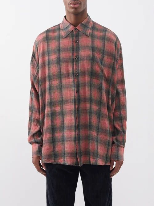 Borrowed Checked Cotton-blend Oversized Shirt - Mens - Orange Multi