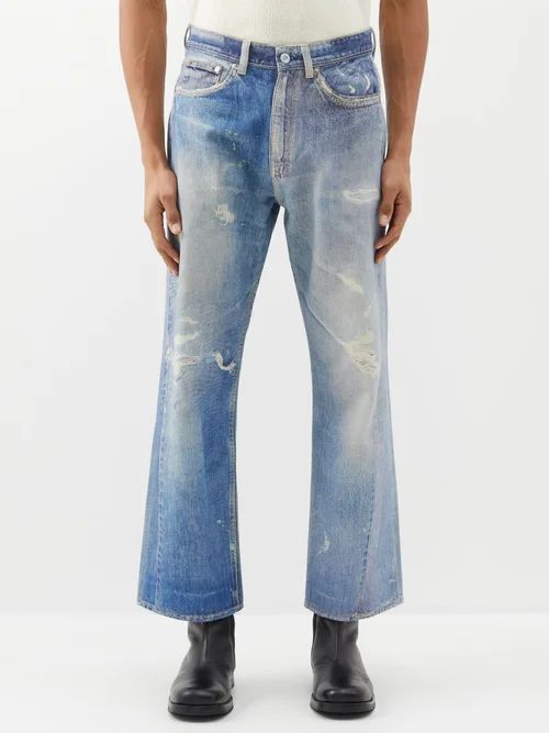 Third Cut Distressed Wide-leg Jeans - Mens - Light Blue