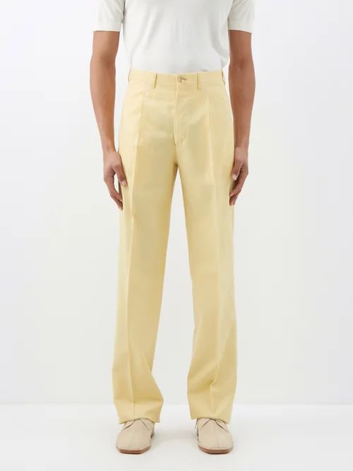 Vito Pleated Wool Trousers - Mens - Yellow