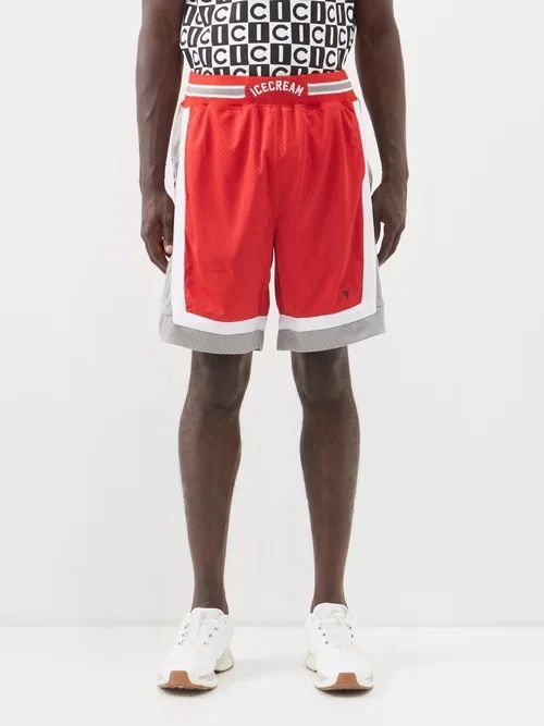 Logo-embroidered Perforated Jersey Shorts - Mens - Red