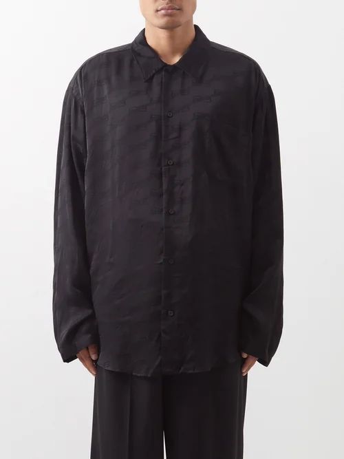 Bb-jacquard Silk-satin Shirt - Mens - Black