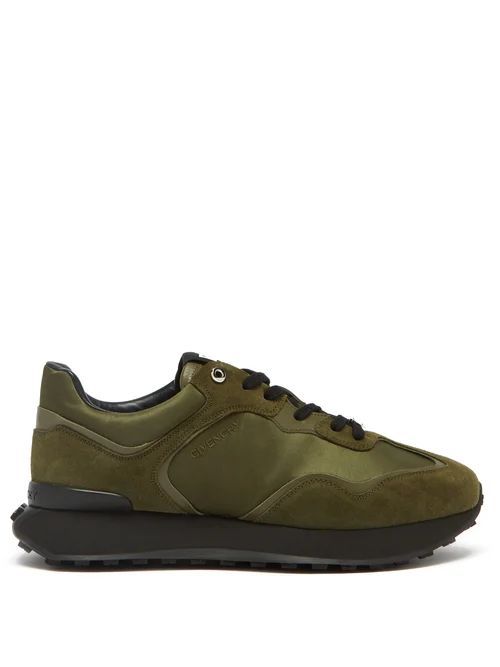 Giv Runner Leather, Suede And Nylon Trainers - Mens - Olive Green