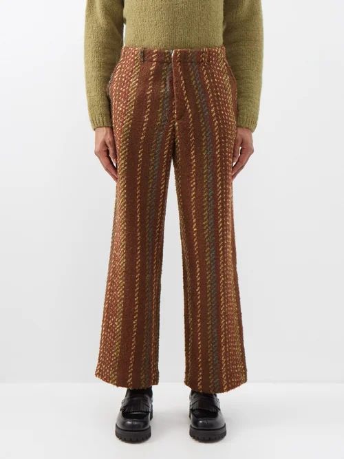 Borrowed Bouclé Wool-blend Trousers - Mens - Brown Multi