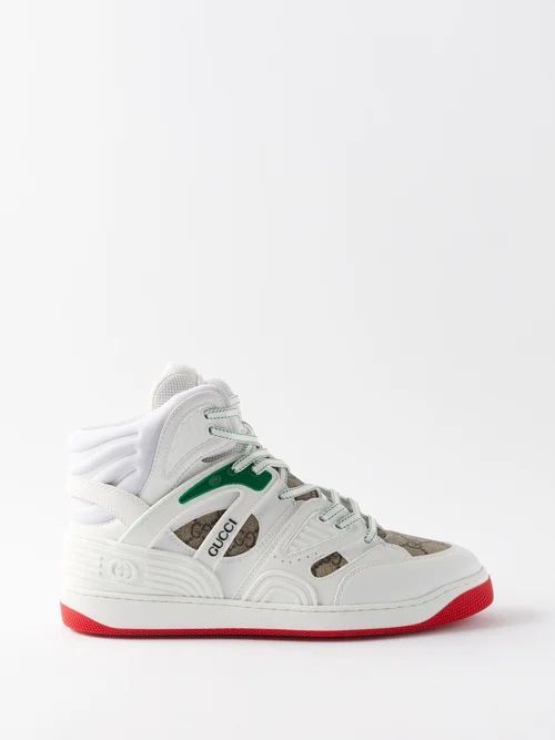 Gucci Basket Gg High-top Trainers - Mens - White Multi