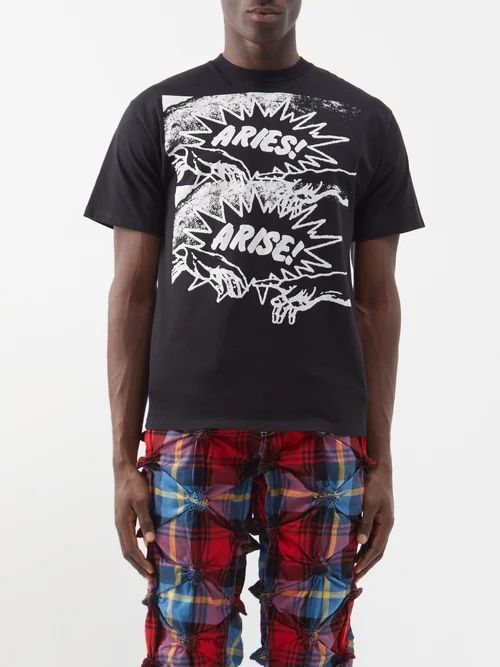 Connecting-print Cotton-jersey T-shirt - Mens - Black