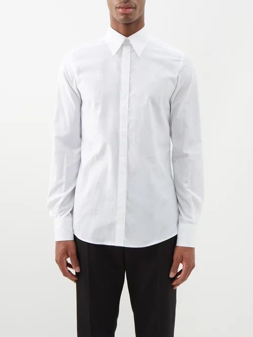 D & g-jacquard Cotton-poplin Shirt - Mens - White