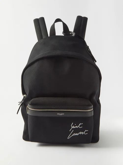 Logo-embroidered Leather-trim Backpack - Mens - Black
