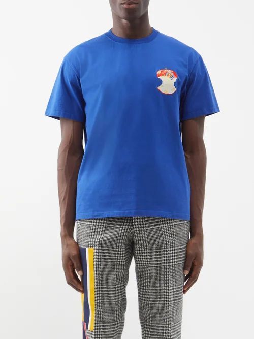Apple-core-logo Organic Cotton-jersey T-shirt - Mens - Blue