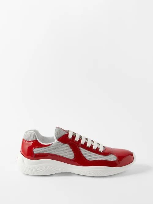 America's Cup Patent Leather And Mesh Trainers - Mens - Grey Red