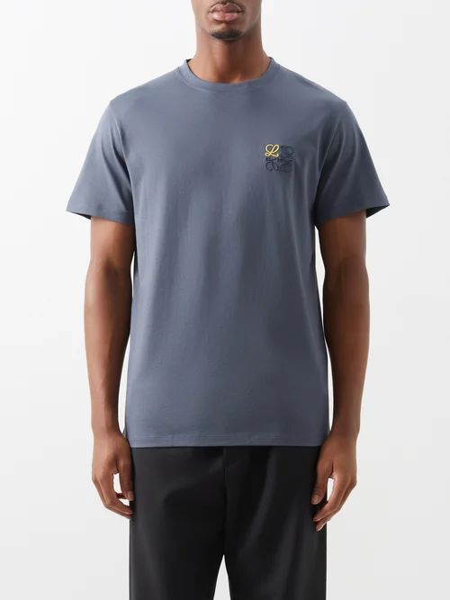 Anagram-embroidered Cotton-jersey T-shirt - Mens - Dark Blue