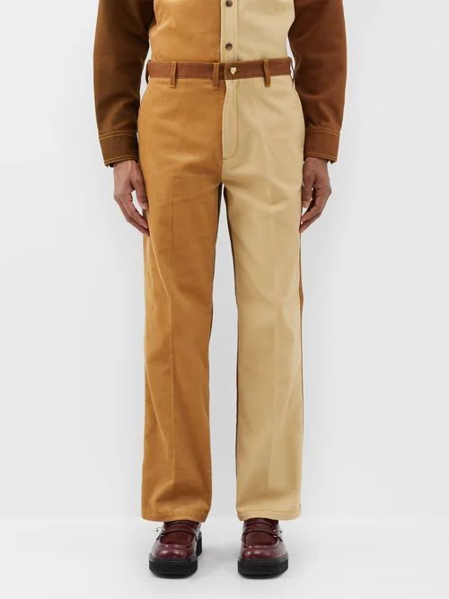 X Carhartt Wip Colour-block Cotton Trousers - Mens - Tobacco