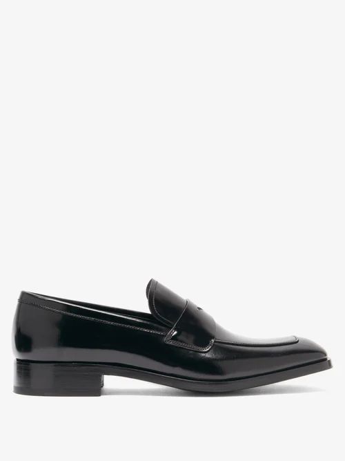 Spazzolato-leather Penny Loafers - Mens - Black