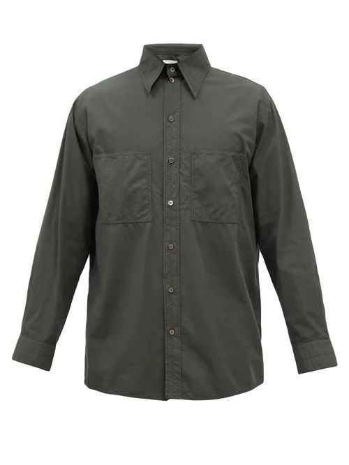 Patch-pocket Poplin Shirt - Mens - Dark Green