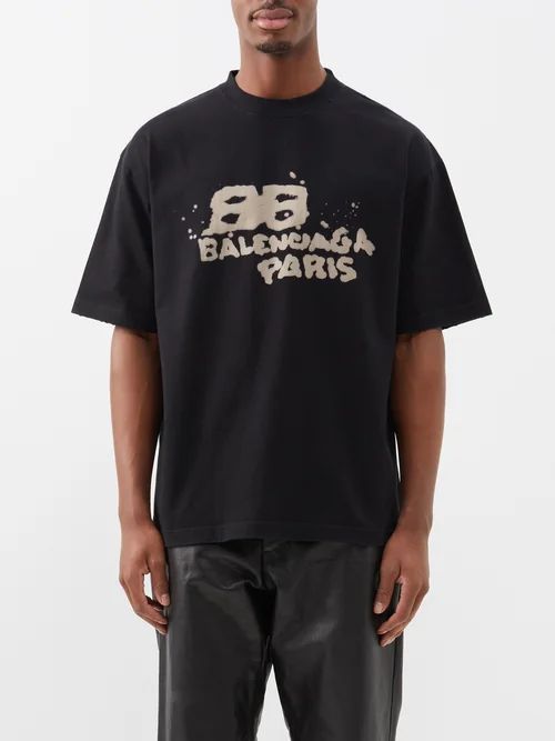 Oversized Bb-logo Cotton-jersey T-shirt - Mens - Black Cream