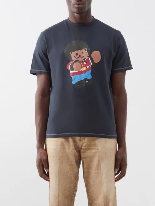 Work Shop London Bear-print Cotton-jersey T-shirt - Mens - Black
