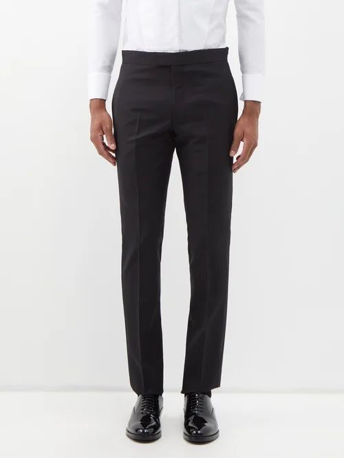 Satin-stripe Slim-leg Wool-blend Tuxedo Trousers - Mens - Black