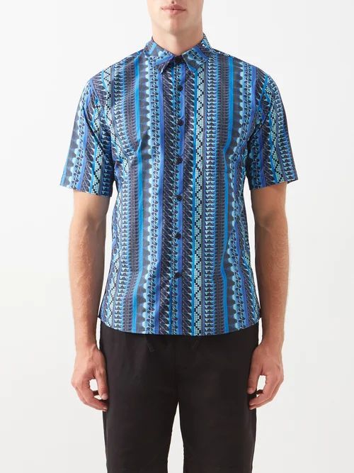 Point-collar Striped Cotton Shirt - Mens - Blue