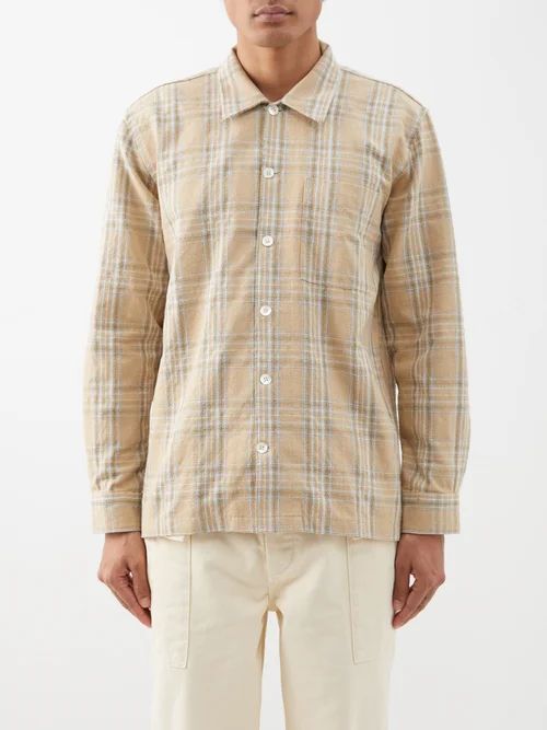 Spacey Checked Cotton Shirt - Mens - Khaki