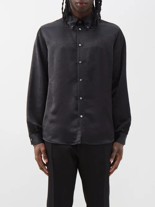 Wrinkled Satin Shirt - Mens - Black