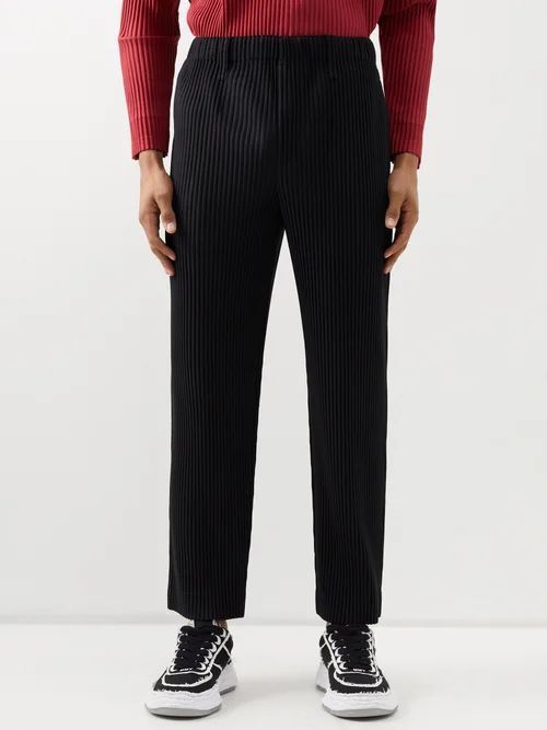 Technical-pleated Trousers - Mens - Black