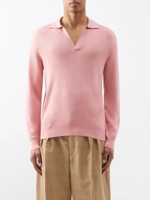 Mr Oxford Silk-blend Polo Top - Mens - Pink