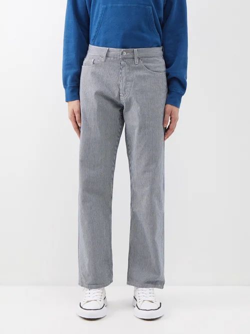 Striped Cotton-twill Straight-leg Trousers - Mens - Grey Stripe
