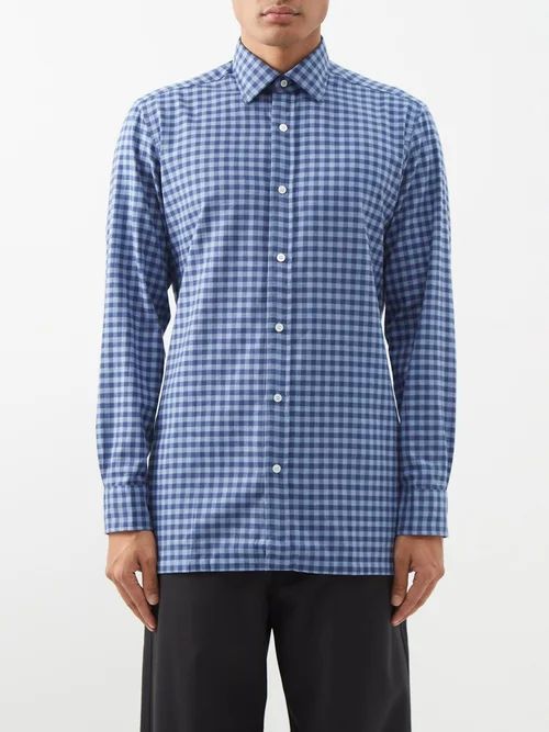 Slim-fit Checked Cotton-twill Shirt - Mens - Blue