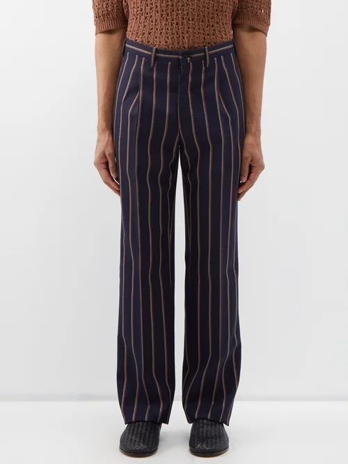 Vito Pinstriped Pleated Wool Trousers - Mens - Navy Multi