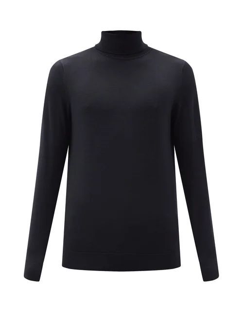 Roll-neck Merino-wool Sweater - Mens - Black