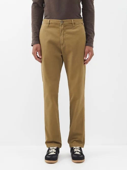 London Cotton-blend Slim-leg Chino Trousers - Mens - Khaki