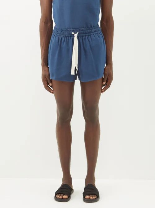 Drawstring-waist Cotton Shorts - Mens - Blue
