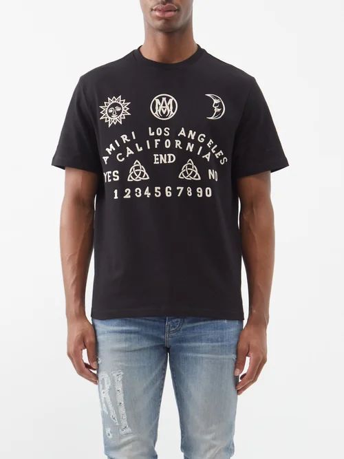 Ouija Board Printed Cotton-jersey T-shirt - Mens - Black