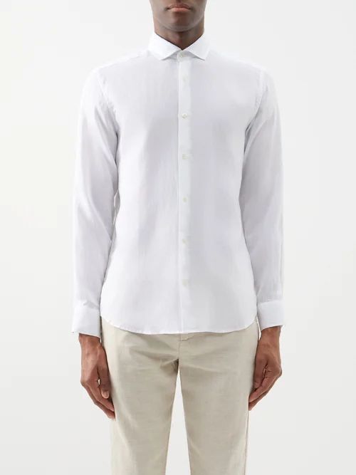 Antonio Linen Long-sleeved Shirt - Mens - White