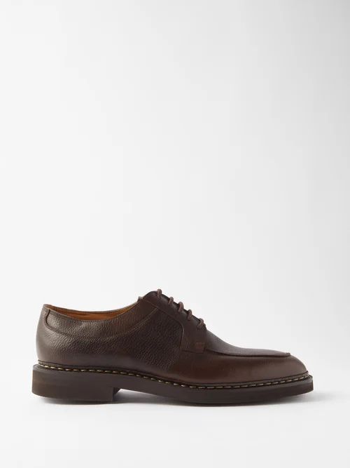Arron Grained-leather Derby Shoes - Mens - Dark Brown
