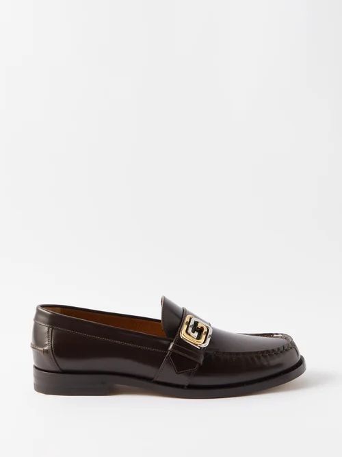 GG-logo Leather Loafers - Mens - Brown