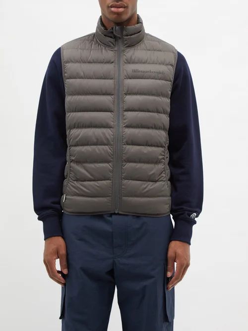 Logo-print Quilted Down Gilet - Mens - Grey