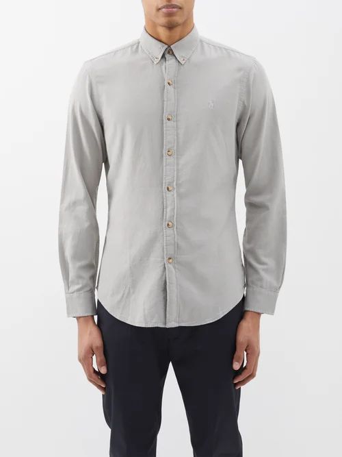 Brushed-cotton Oxford Shirt - Mens - Grey
