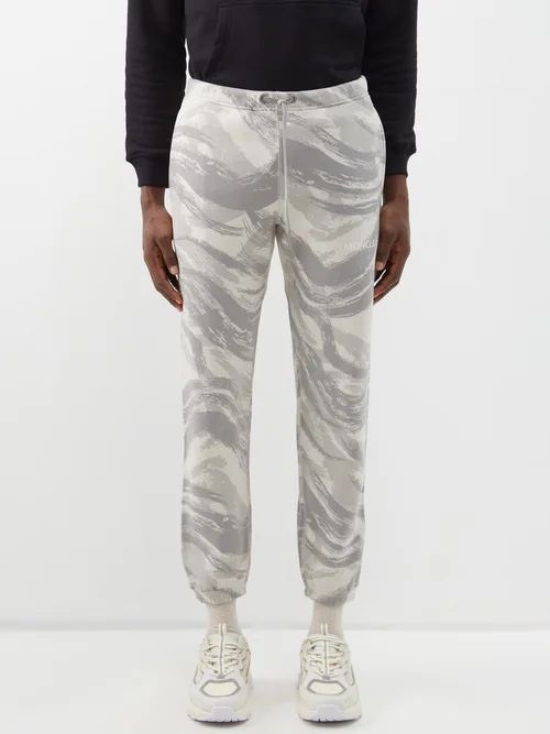 Brushstroke-print Cropped Cotton Track Pants - Mens - Beige Multi