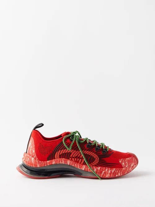 Gucci Run Technical-knit Runner Trainers - Mens - Red Multi