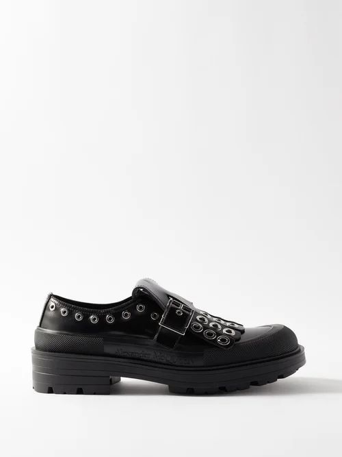 Boxcar Eyelet-studded Leather Derby Shoes - Mens - Black