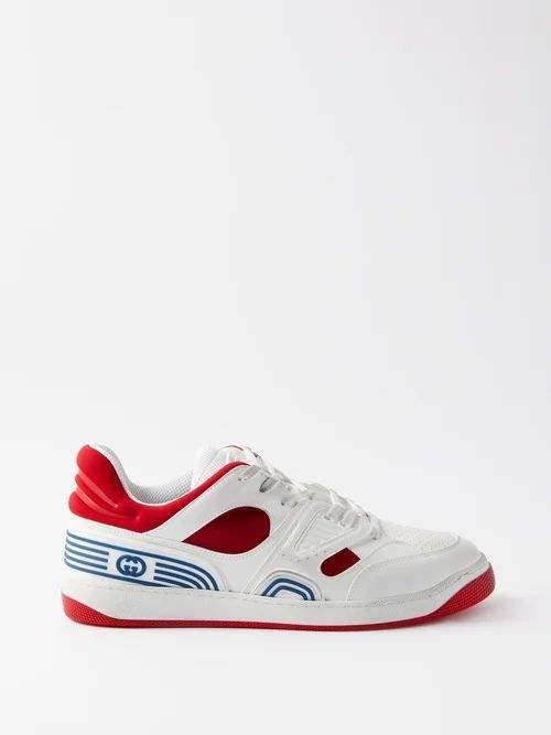 Basket Faux-leather Trainers - Mens - White Red