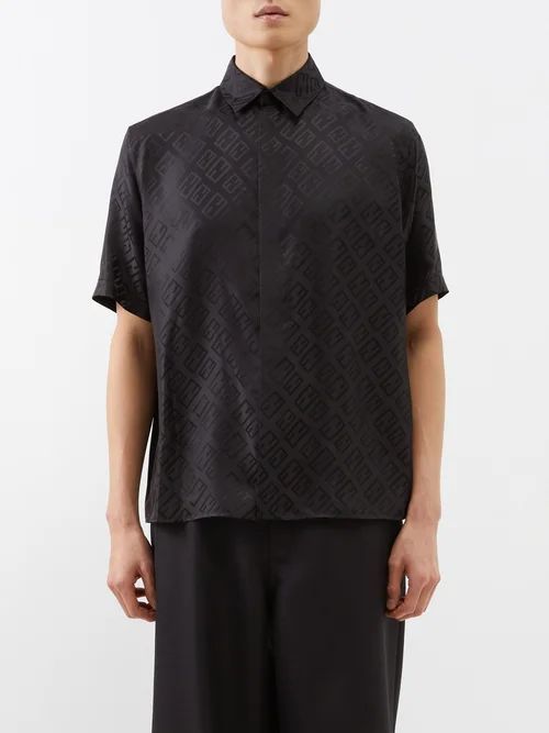 Ff Baguette-jacquard Silk Shirt - Mens - Black