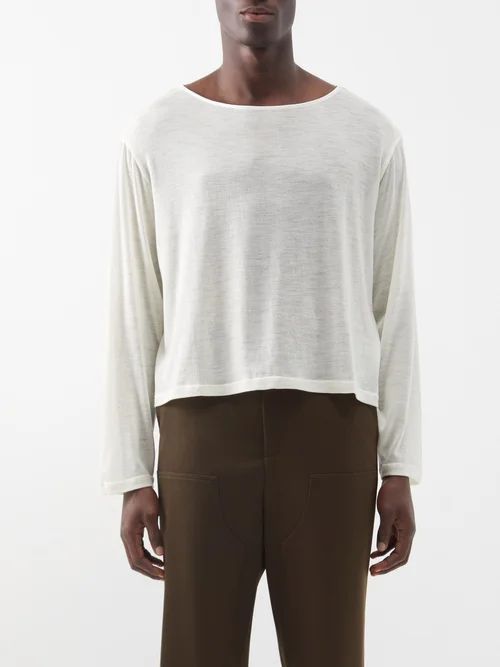 Boat-neck Cotton Long-sleeved Top - Mens - Cream