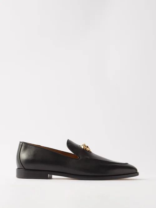 Medusa Head Leather Loafers - Mens - Black