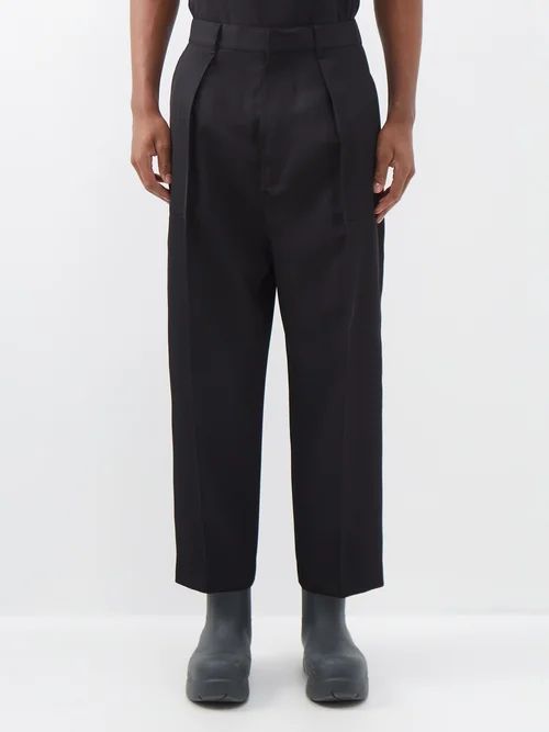 Deep-rise Cotton-gabardine Trousers - Mens - Black