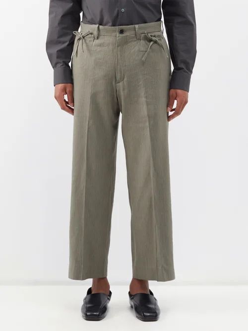 Linen-blend Herringbone Trousers - Mens - Khaki