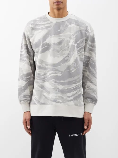 Brushtroke-print Cotton-jersey Sweatshirt - Mens - Beige Multi